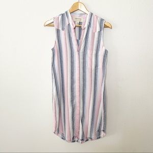 Cloth & Stone Sz M Linen Striped Raw Hem Shirt Dress